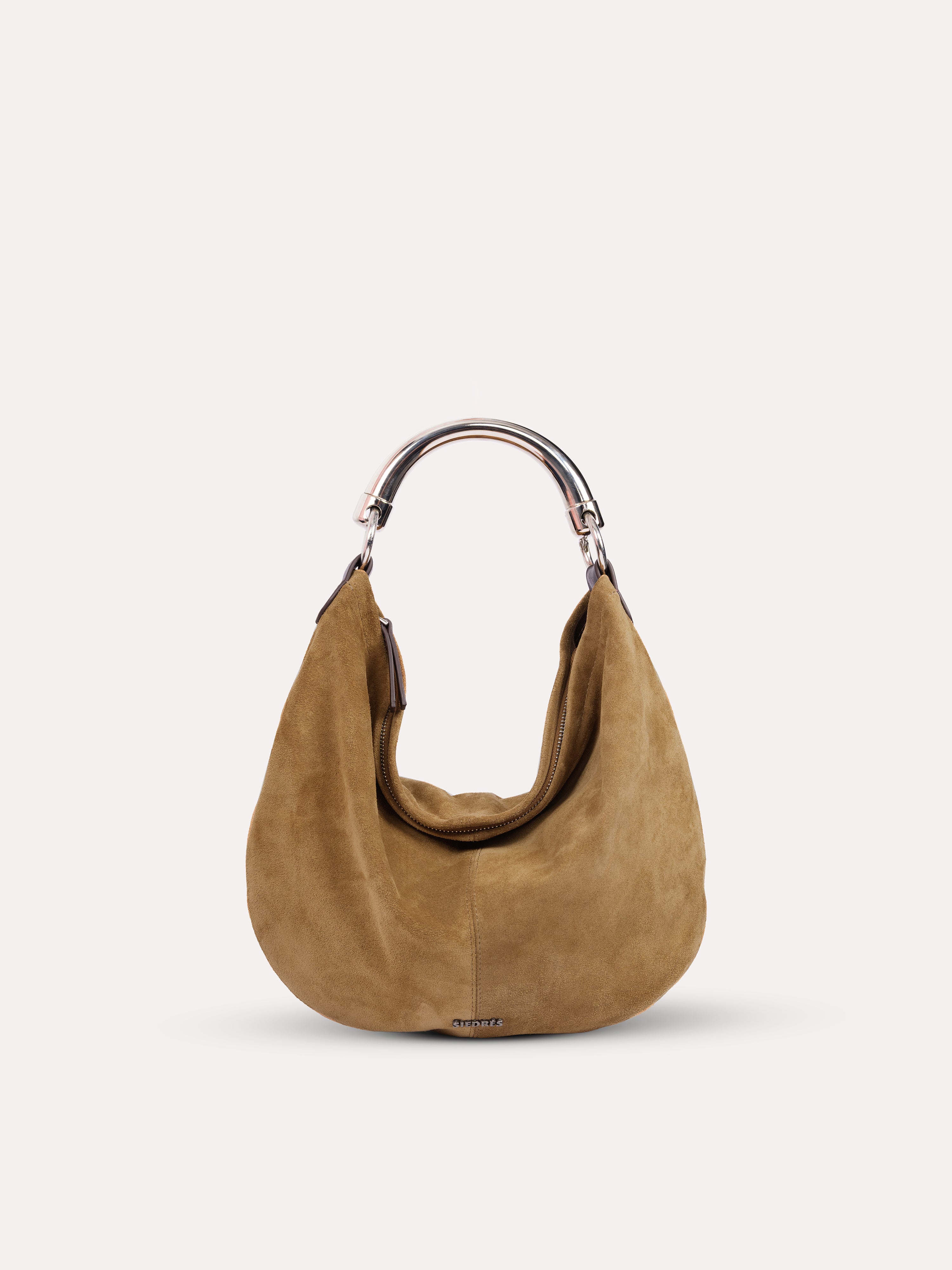 CHÉRIE MEDIUM - Medium suede hobo bag with metal top handle