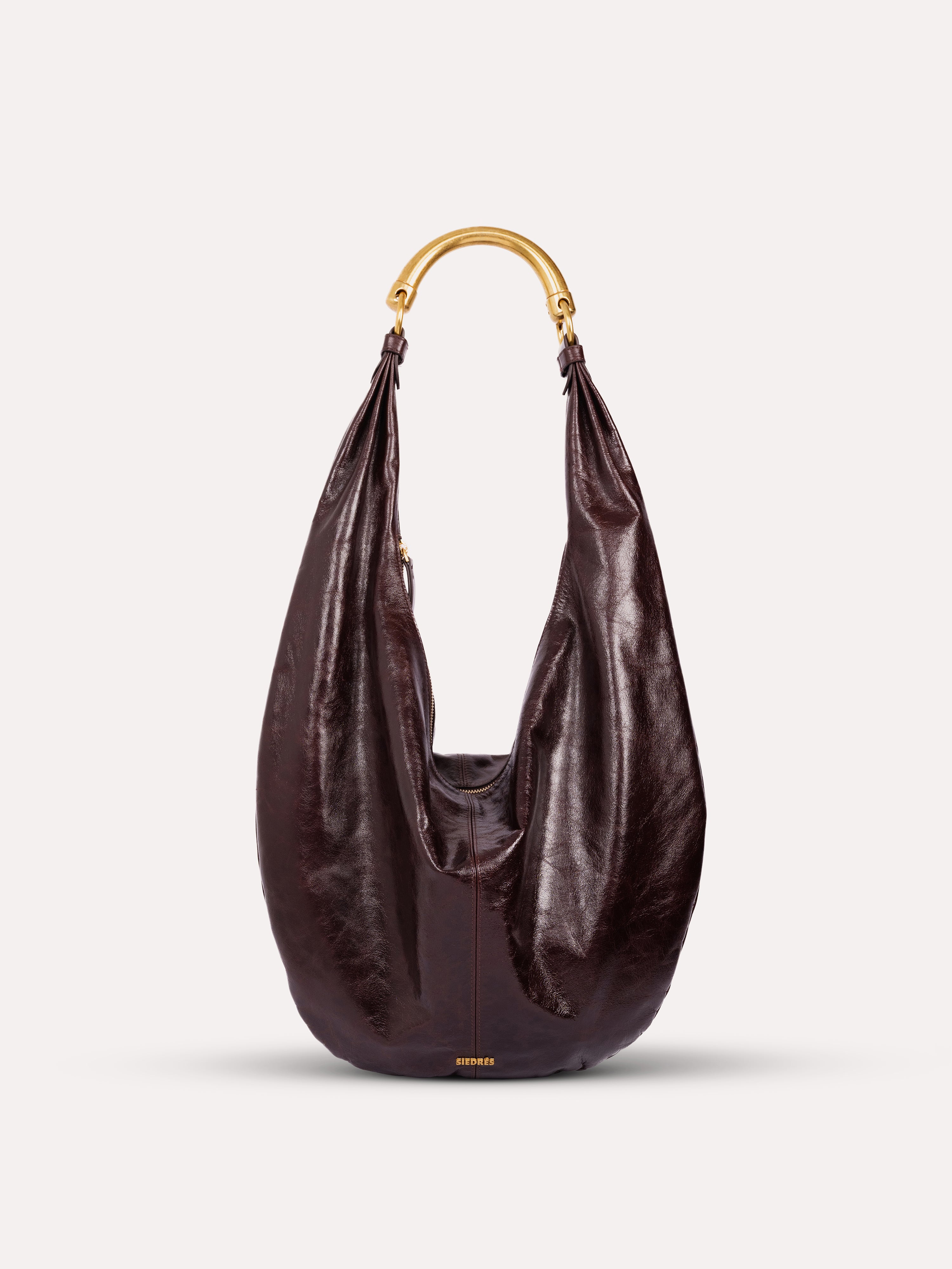 CHÉRIE LARGE - Oversized leather hobo bag with metal top handle