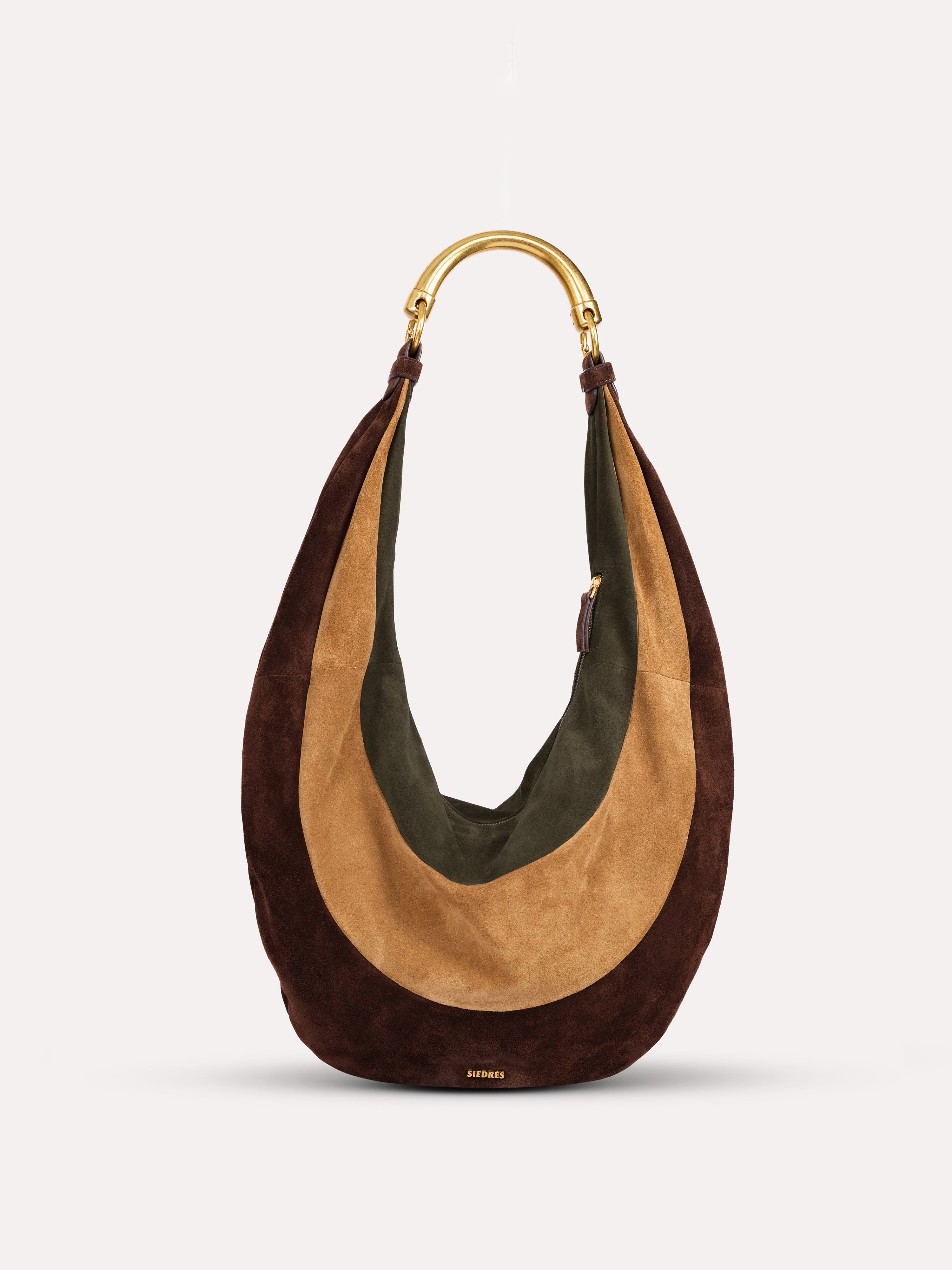CHÉRIE LARGE - Oversized suede hobo bag with metal top handle