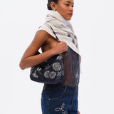 MINI GALIA - Silver-embroidered suede shoulder bag