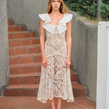 CAENES - Crochet dress with contrast poplin collar