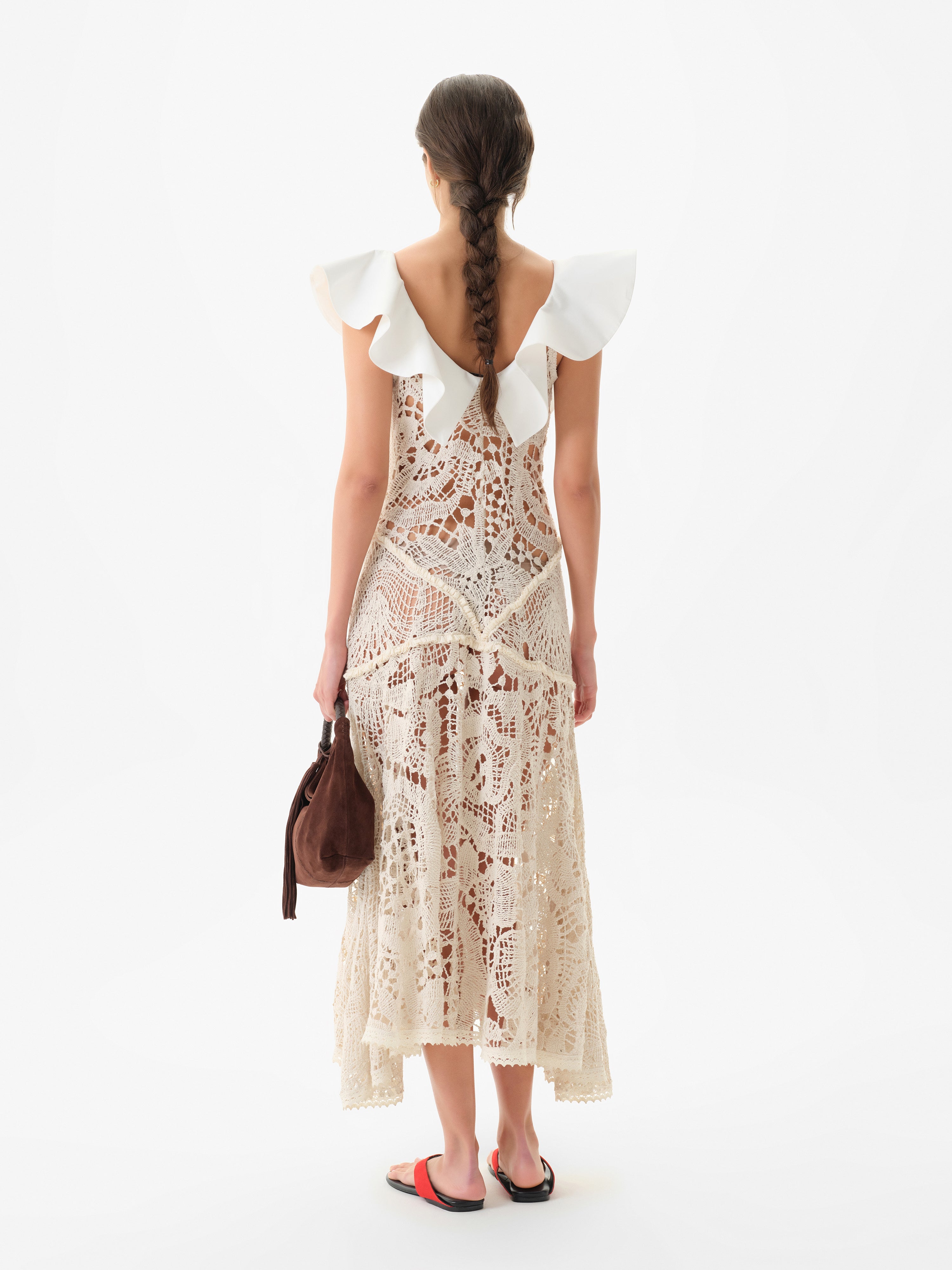 CAENES - Crochet dress with contrast poplin collar by SIEDRÉS