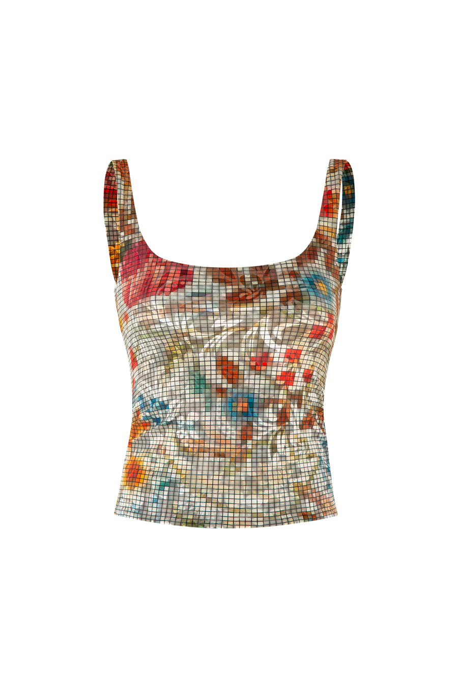 CALI - Floral-print square-neck devoré tank top