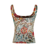 CALI - Floral-print square-neck devoré tank top