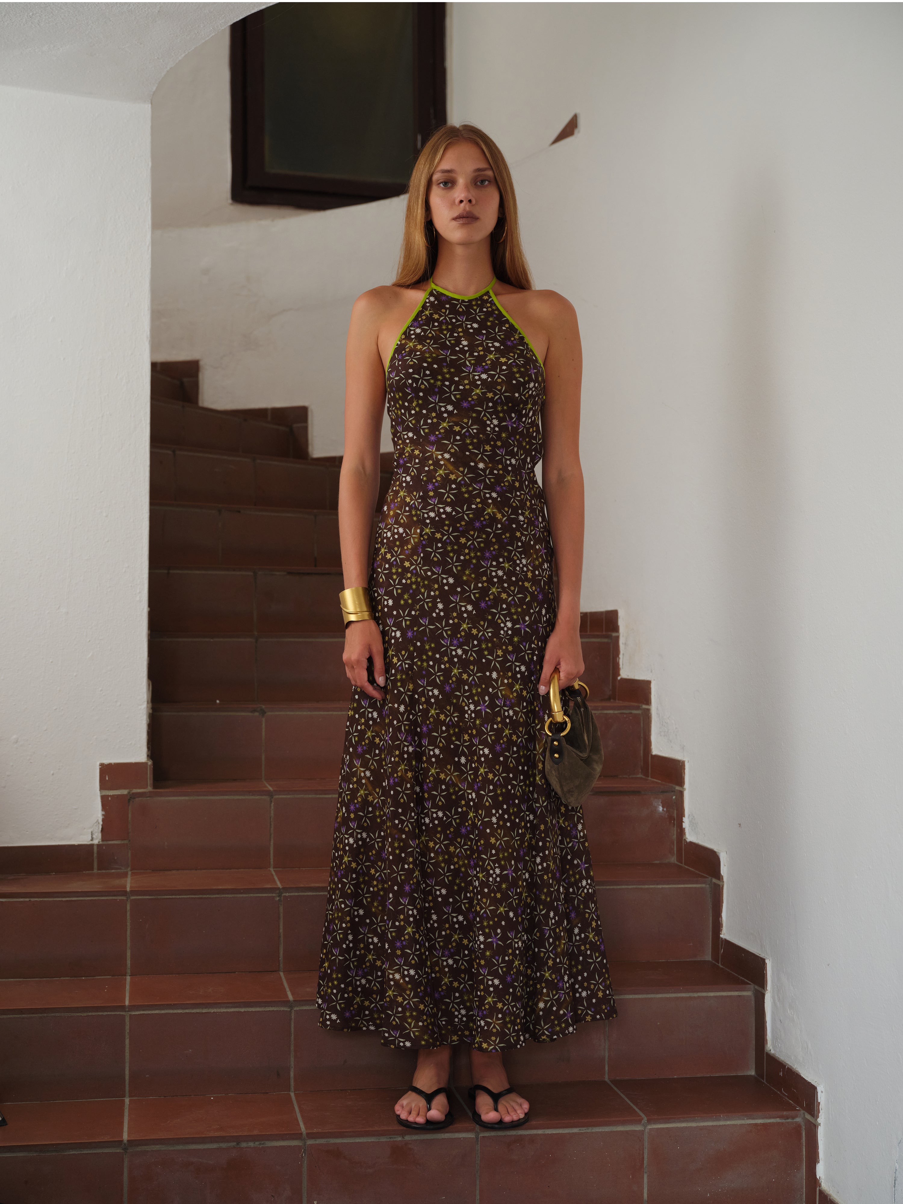 CHARLOTTE - Floral print open-back maxi voile dress