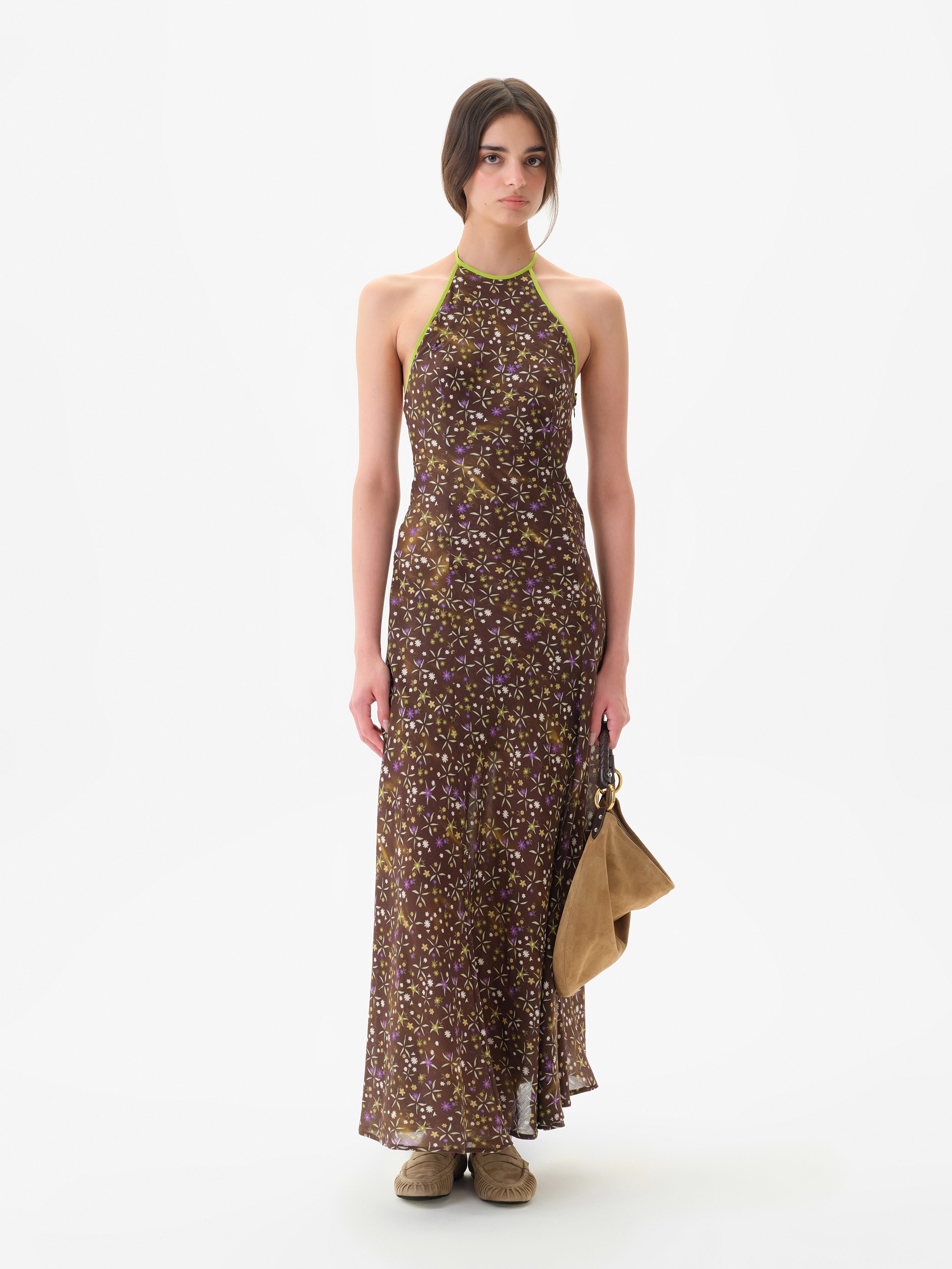 CHARLOTTE - Floral print open-back maxi voile dress