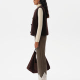 CLARA - Shearling vest with contrast leather trim