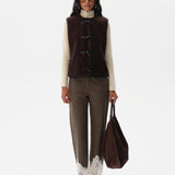 CLARA - Shearling vest with contrast leather trim