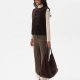 CLARA - Shearling vest with contrast leather trim