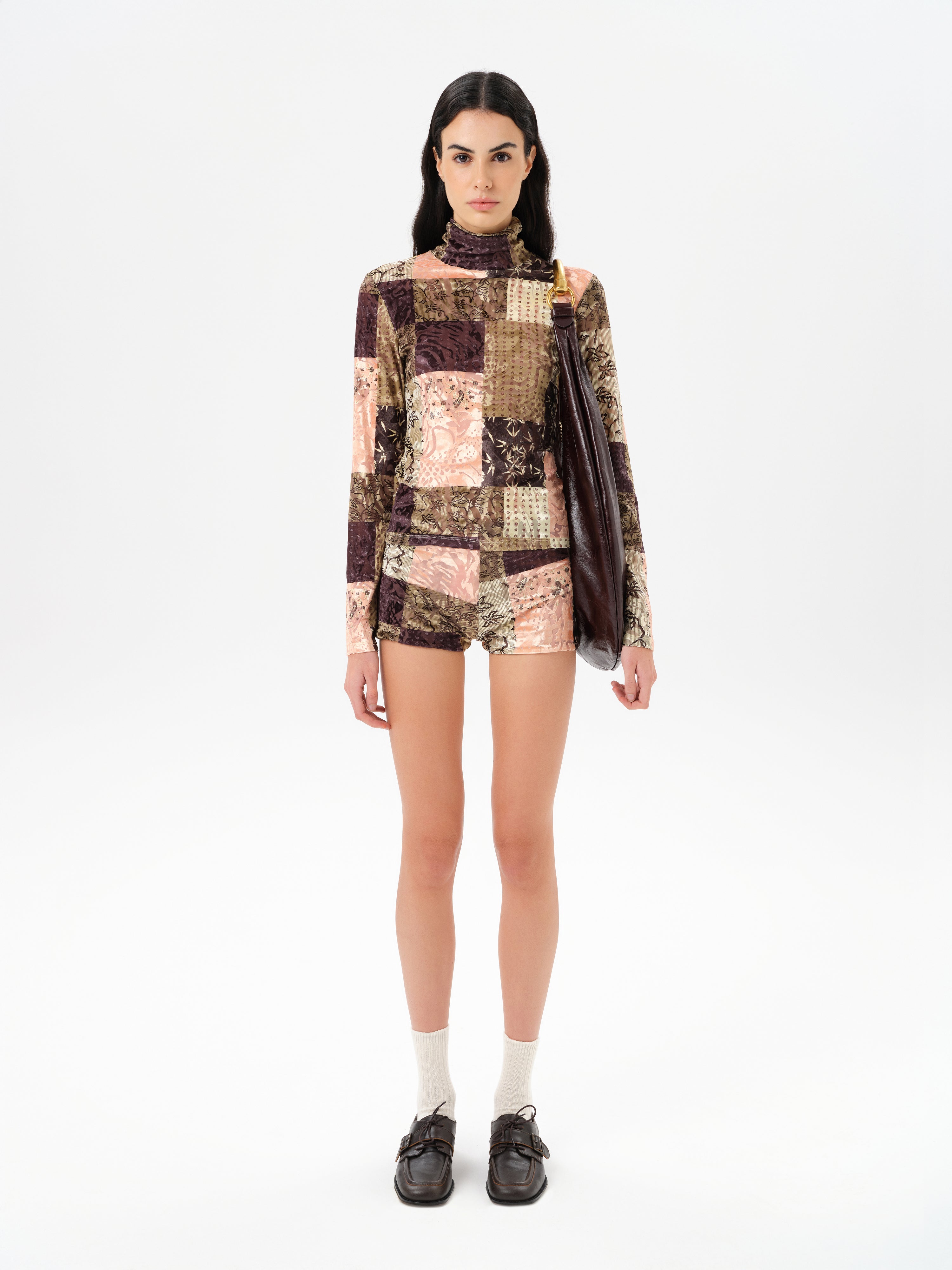 CODY - Patchwork print long sleeve velvet top