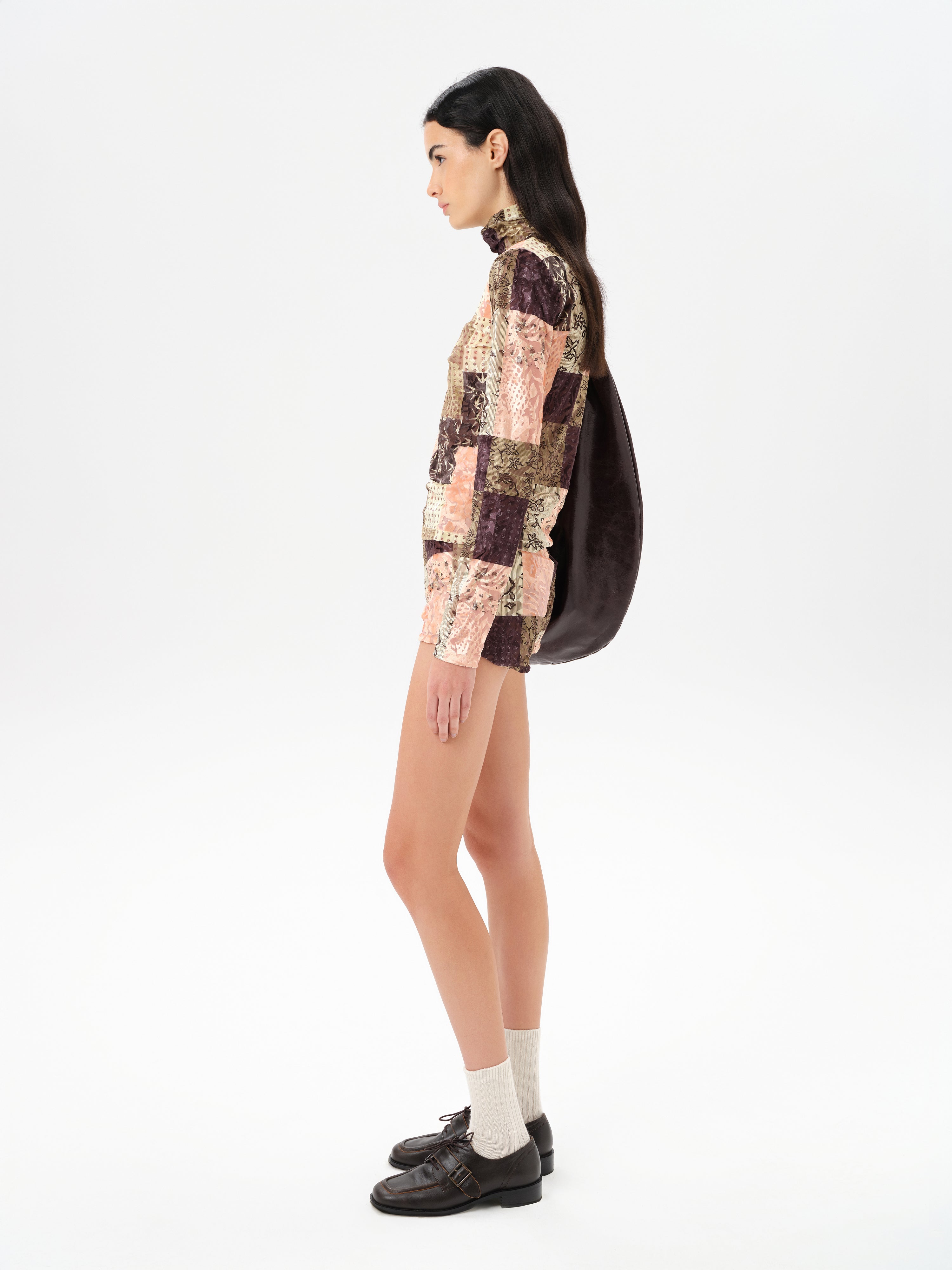 CODY - Patchwork print long sleeve velvet top