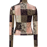 CODY - Patchwork print long sleeve velvet top
