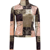 CODY - Patchwork print long sleeve velvet top