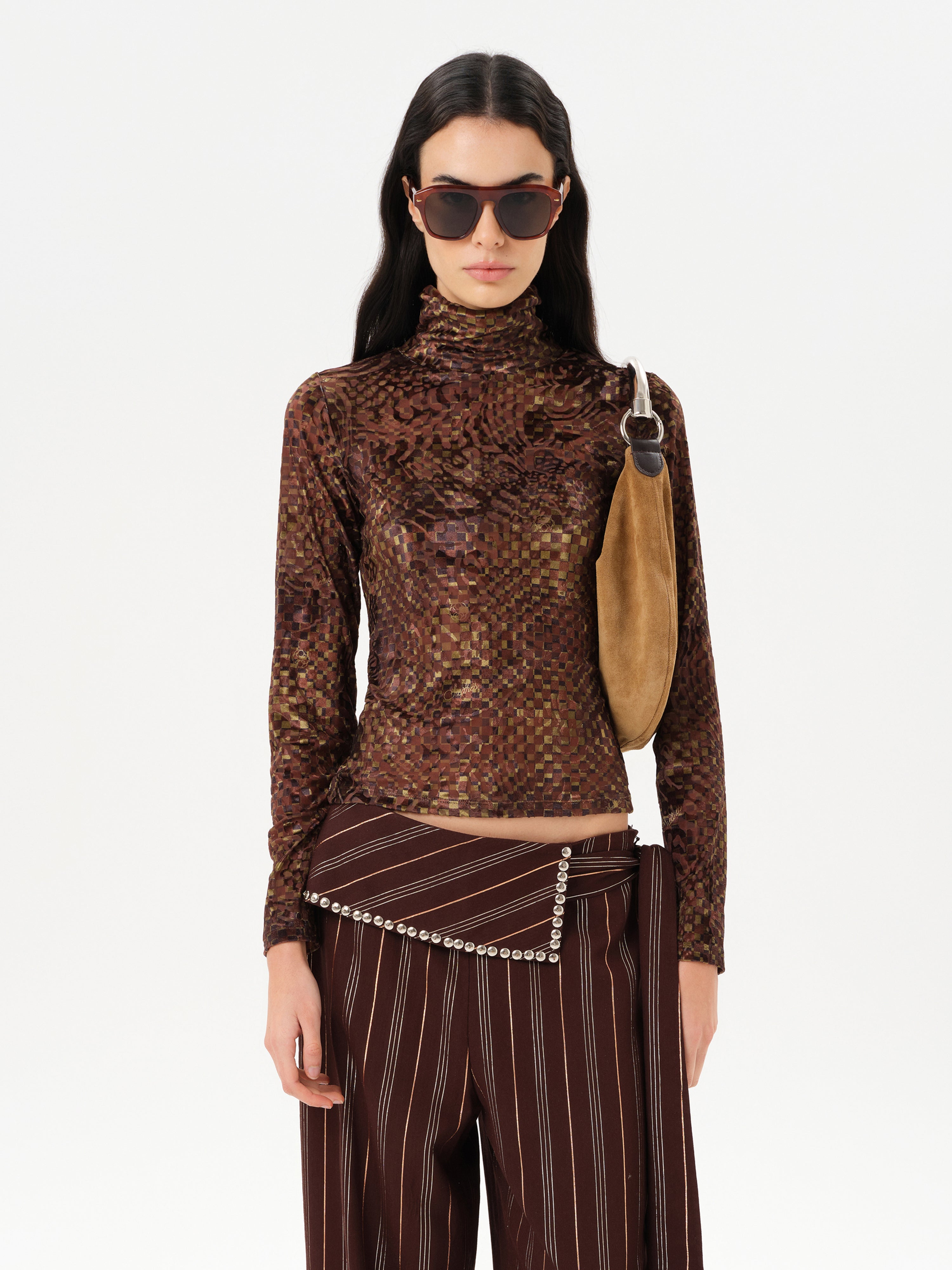 CODY - Printed long sleeve velvet top