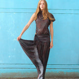 DAKOTA - Asymmetric sleeved maxi semi sheer mesh dress