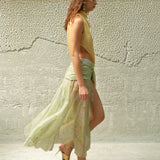 DALIA - Two-tone draped chiffon gown with bow detail