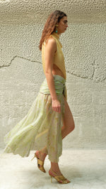 DALIA - Two-tone draped chiffon gown with bow detail
