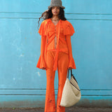 DANIA - Semi-sheer mesh pants with tonal embroidery details