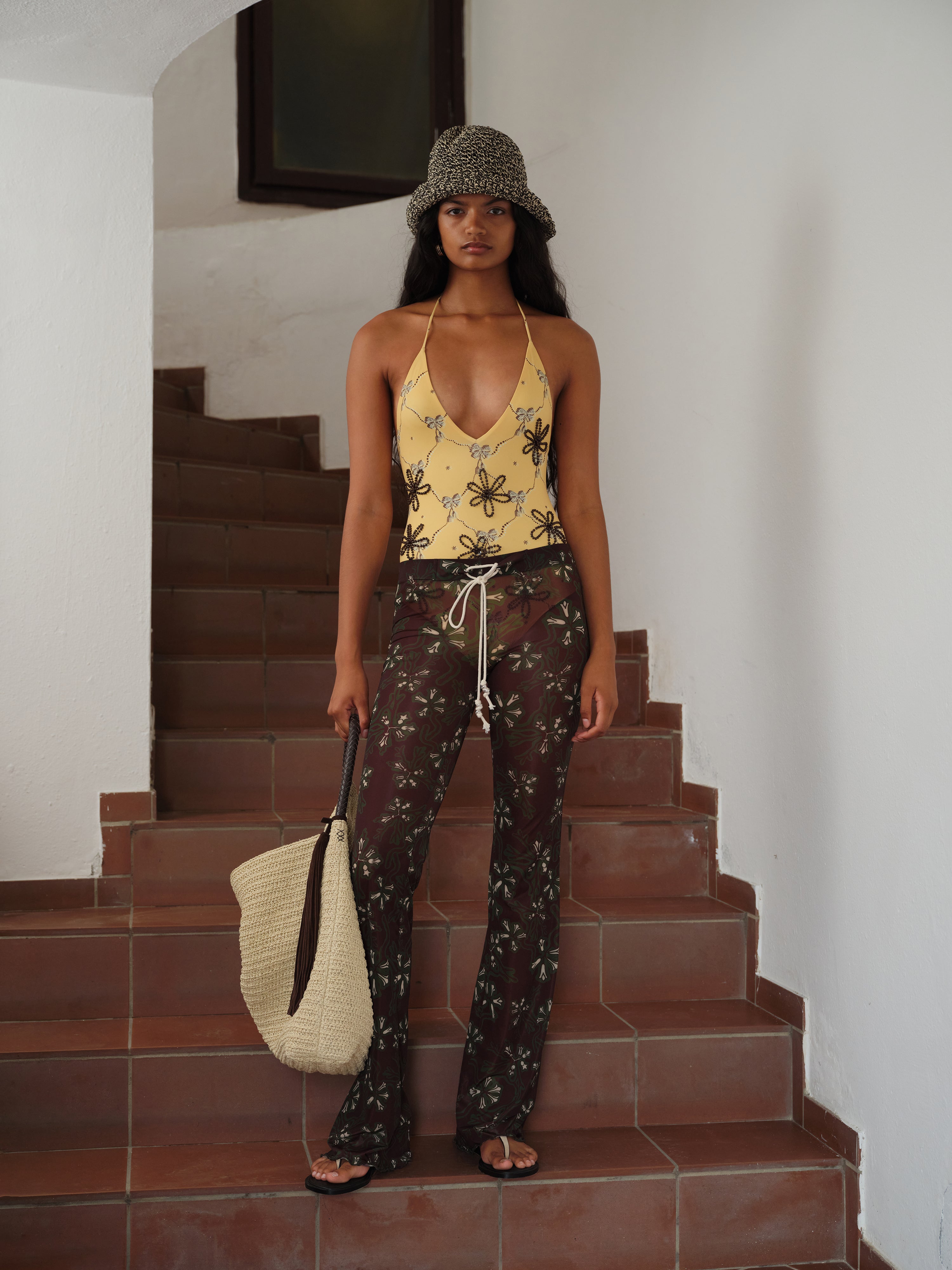 DANIA - Sheer printed drawstring mesh pants