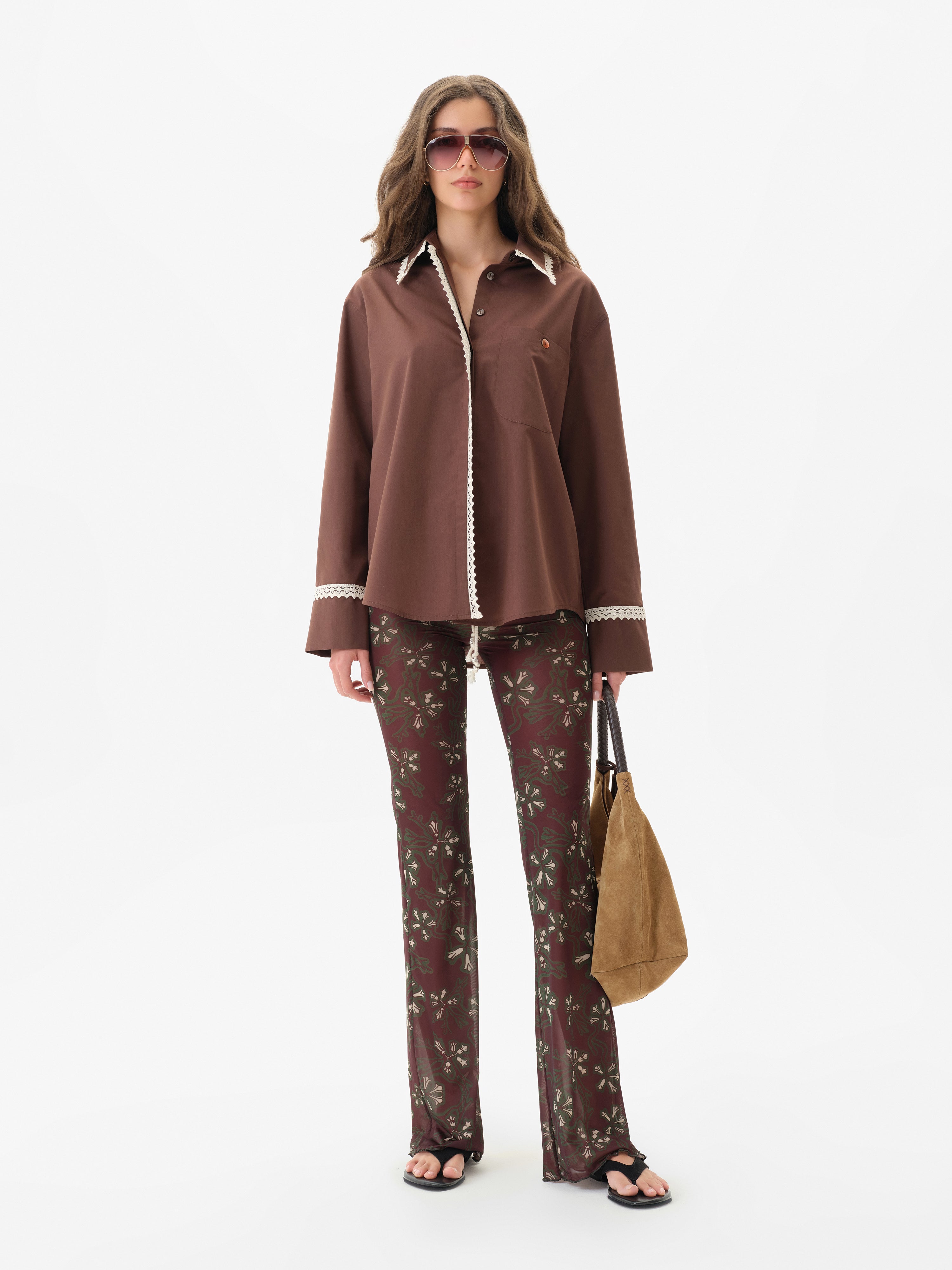 DANIA - Sheer printed drawstring mesh pants