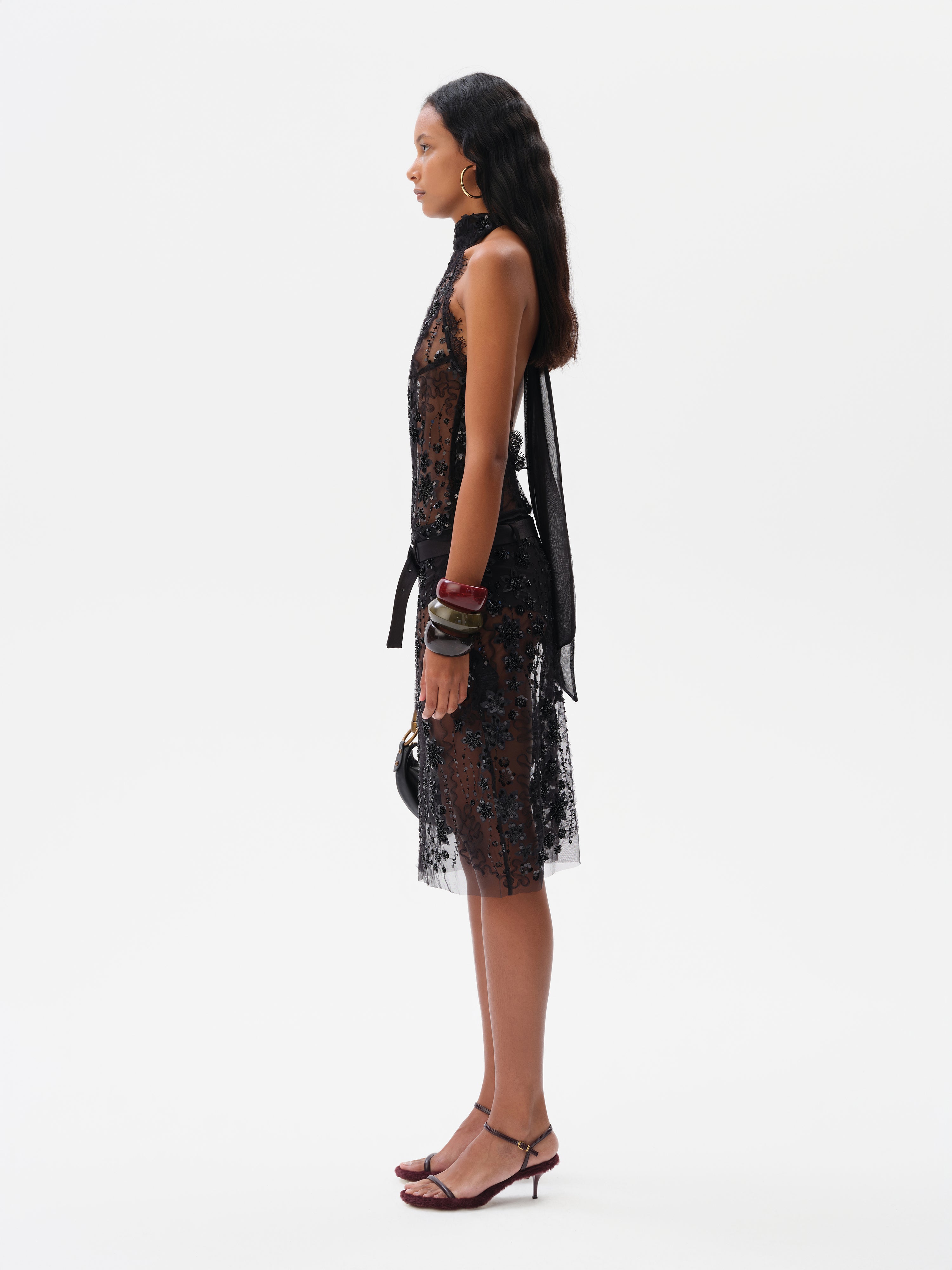 DARCY - Embroidered halter-neck top with lace trim