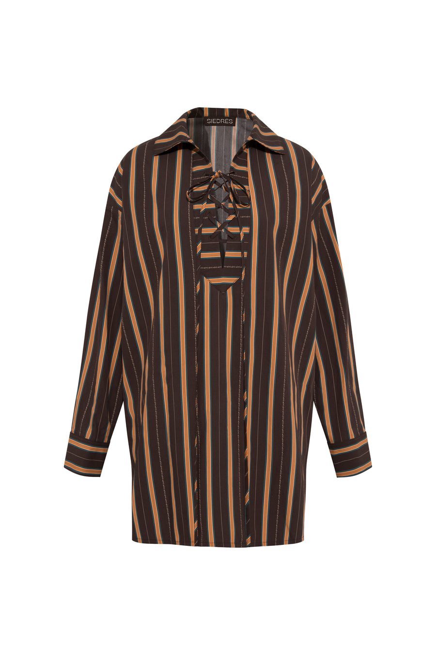 DENNY - Striped open-collar long sleeve tunic