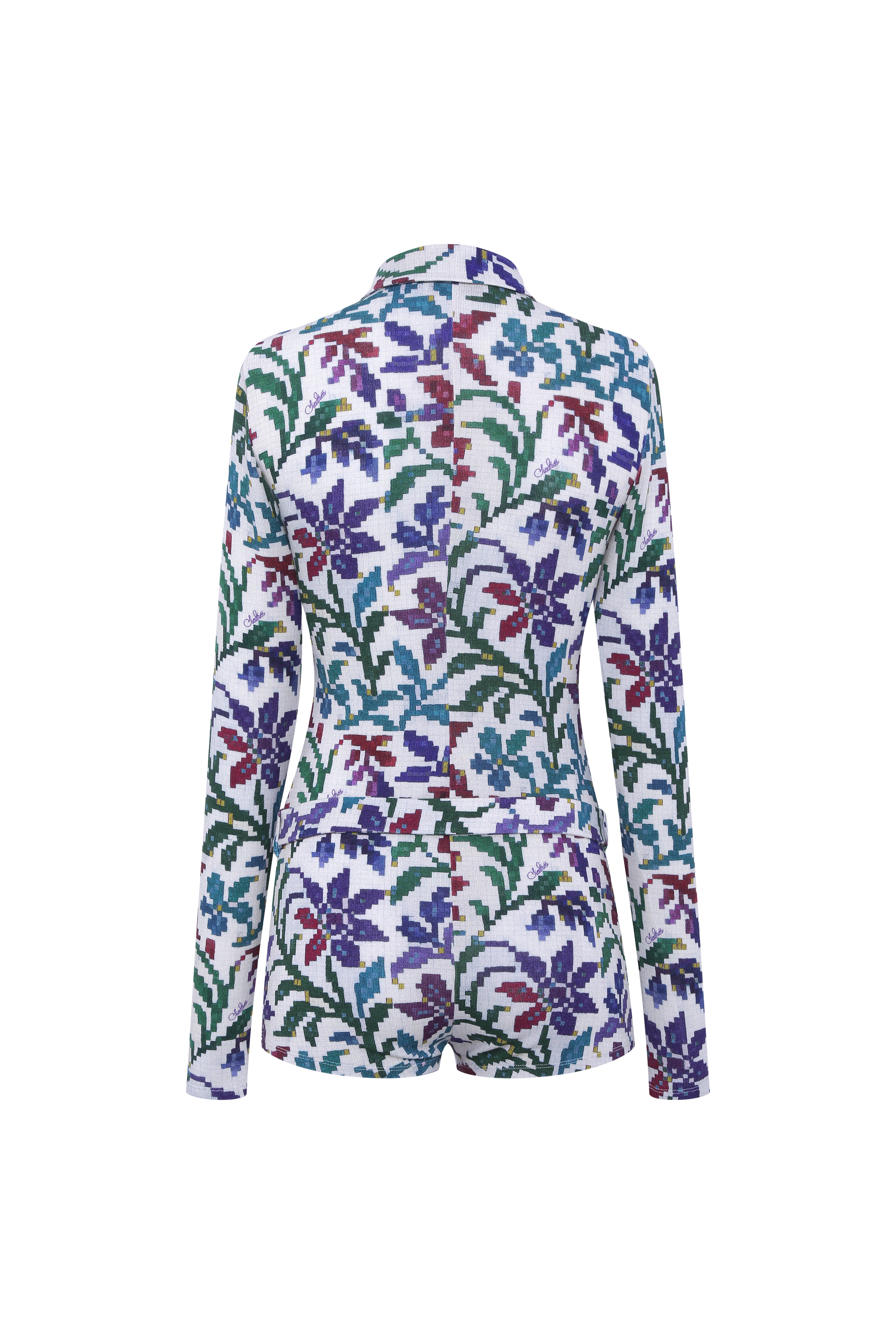 DUNIE - Long-sleeve stretch bodysuit with button-up front with belt detail