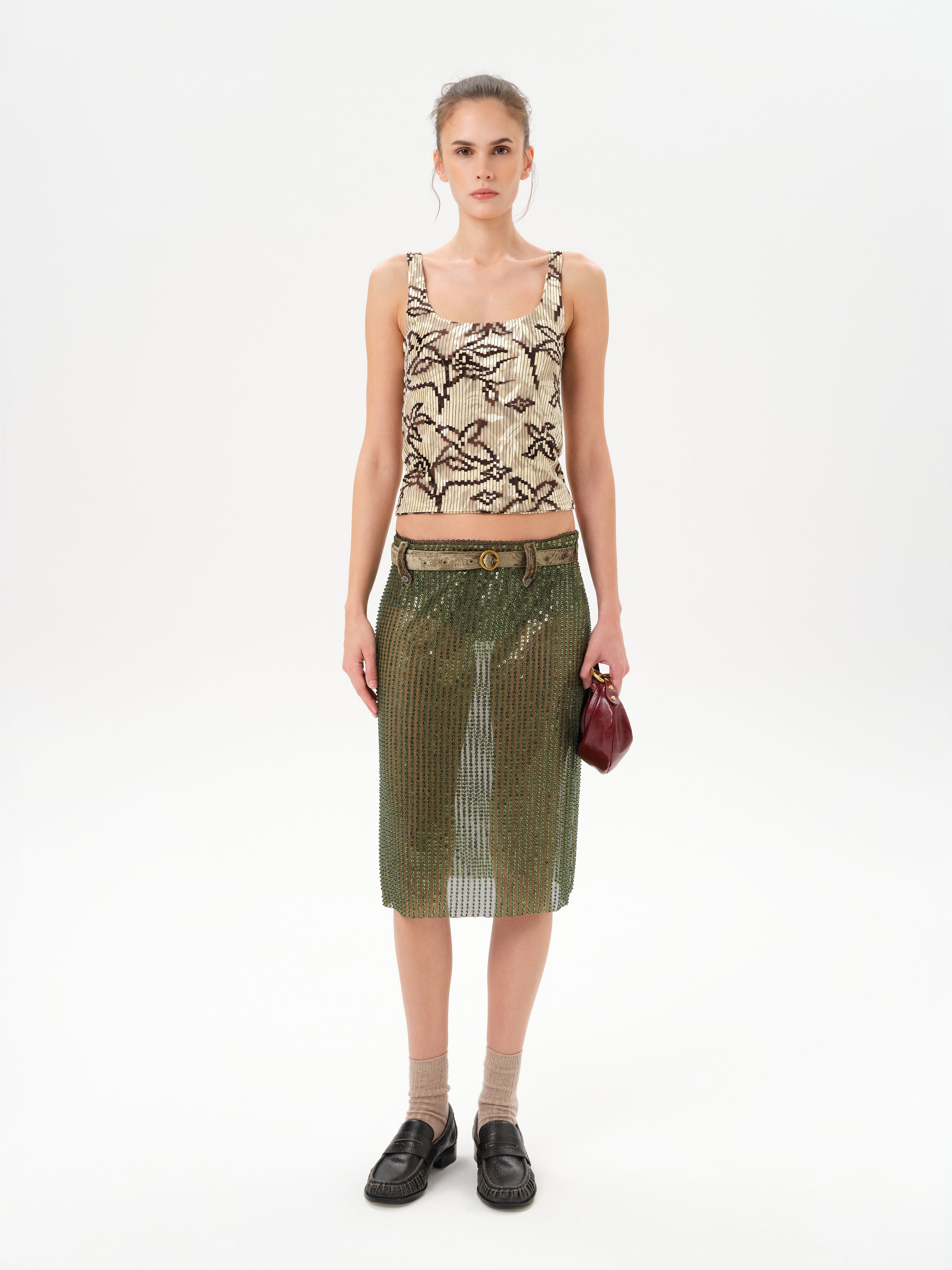 ESTELLE - Sequin sheer midi skirt with belt detail