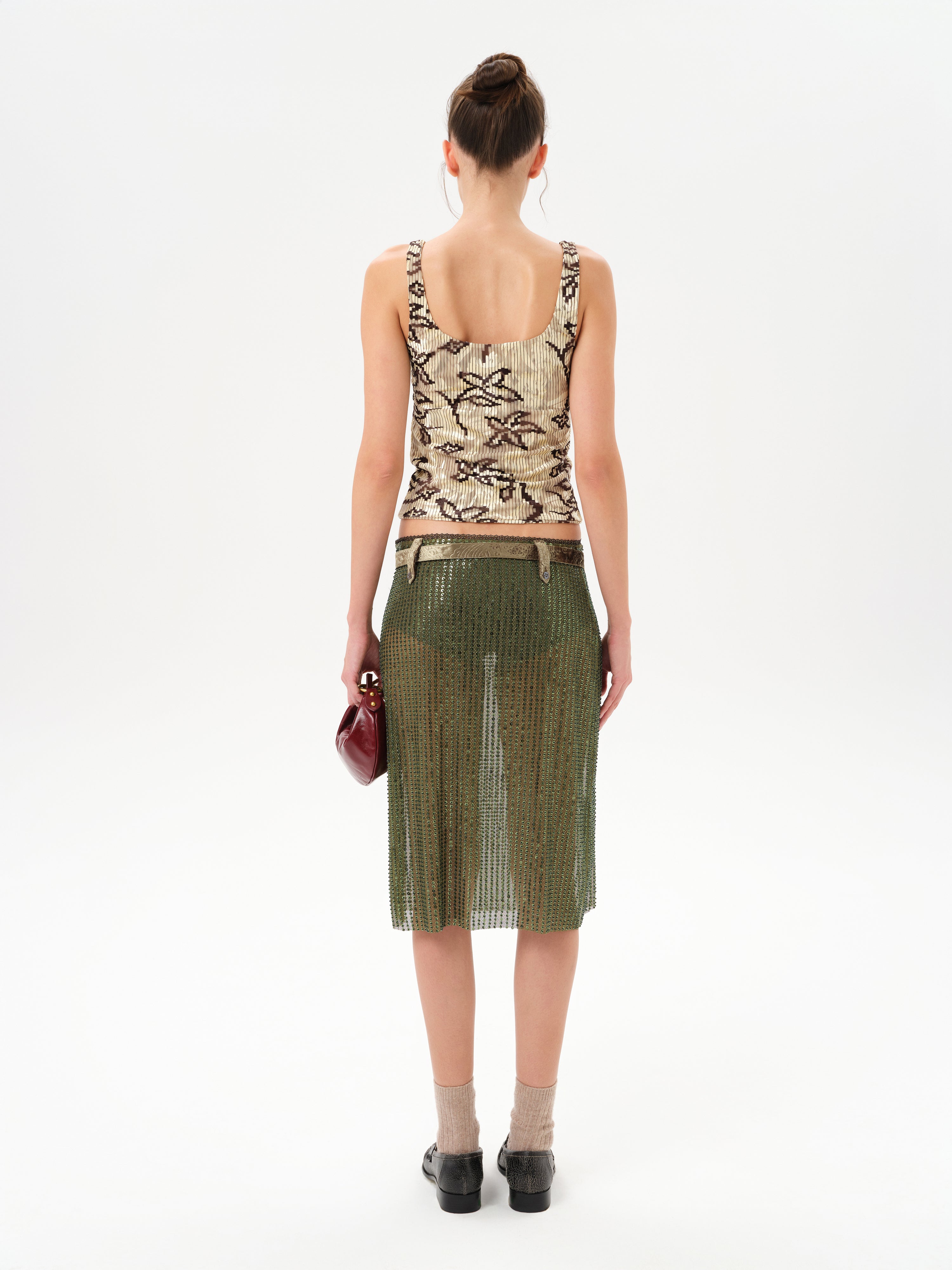 ESTELLE - Sequin sheer midi skirt with belt detail