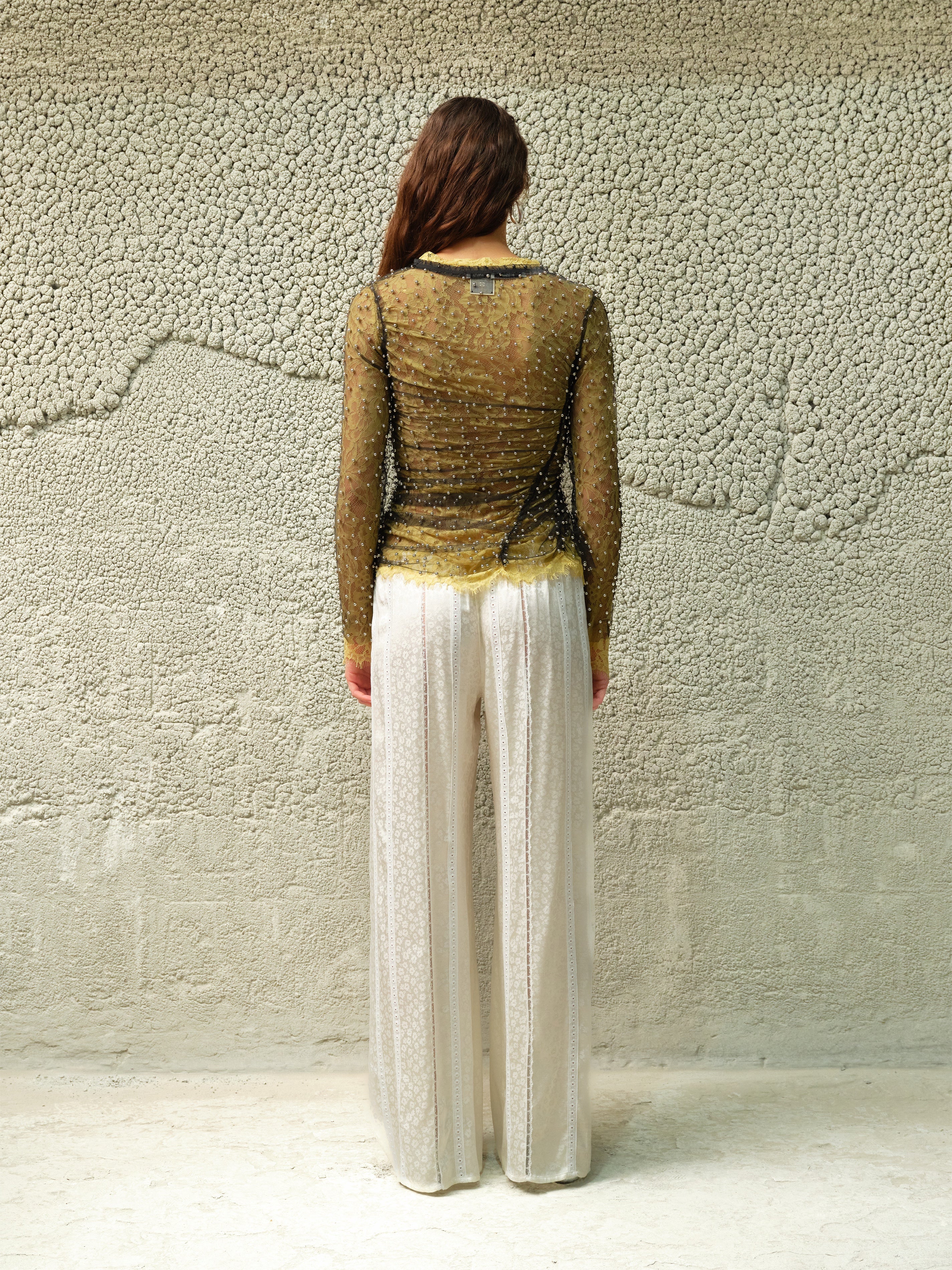 FAYE - Tulle layered lace top with metallic embelishments