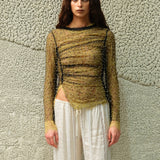 FAYE - Tulle layered lace top with metallic embelishments