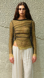FAYE - Tulle layered lace top with metallic embelishments