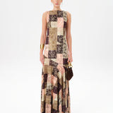 FENS - Open-back velvet maxi dress with patchwork pattern