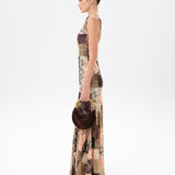 FENS - Open-back velvet maxi dress with patchwork pattern