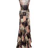 FENS - Open-back velvet maxi dress with patchwork pattern