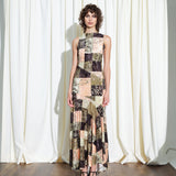 FENS - Open-back velvet maxi dress with patchwork pattern