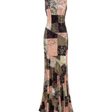 FENS - Open-back velvet maxi dress with patchwork pattern