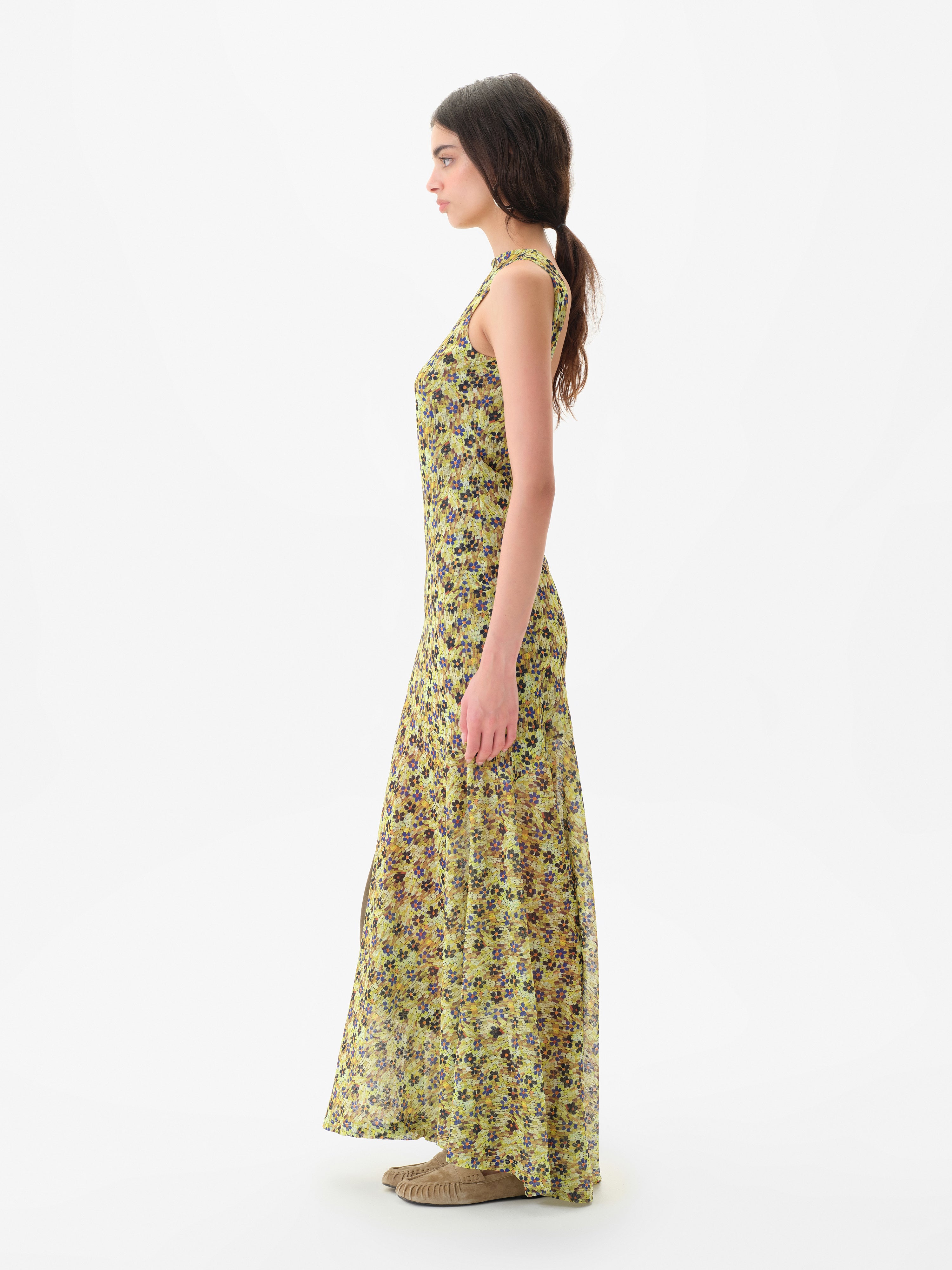 open back floral maxi dress Extreme Cowl Neck Open Back Maxi Dress In Black Sheer Floral Devore | EGO US