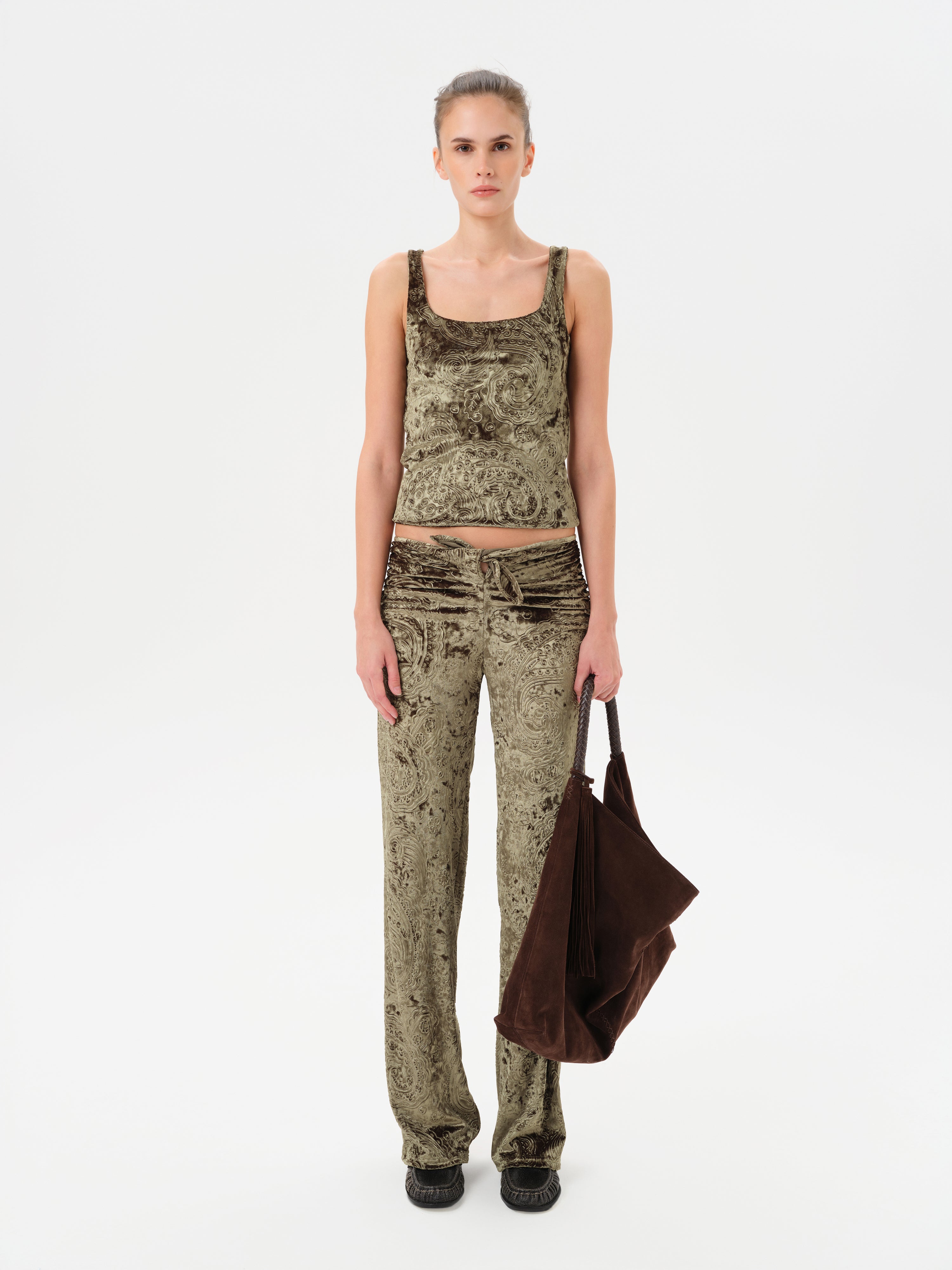FERN - Low-rise velvet devoré pants