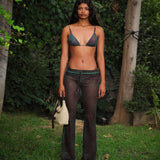 FLO - Semi sheer checkerboard print  full length pants with drawcord