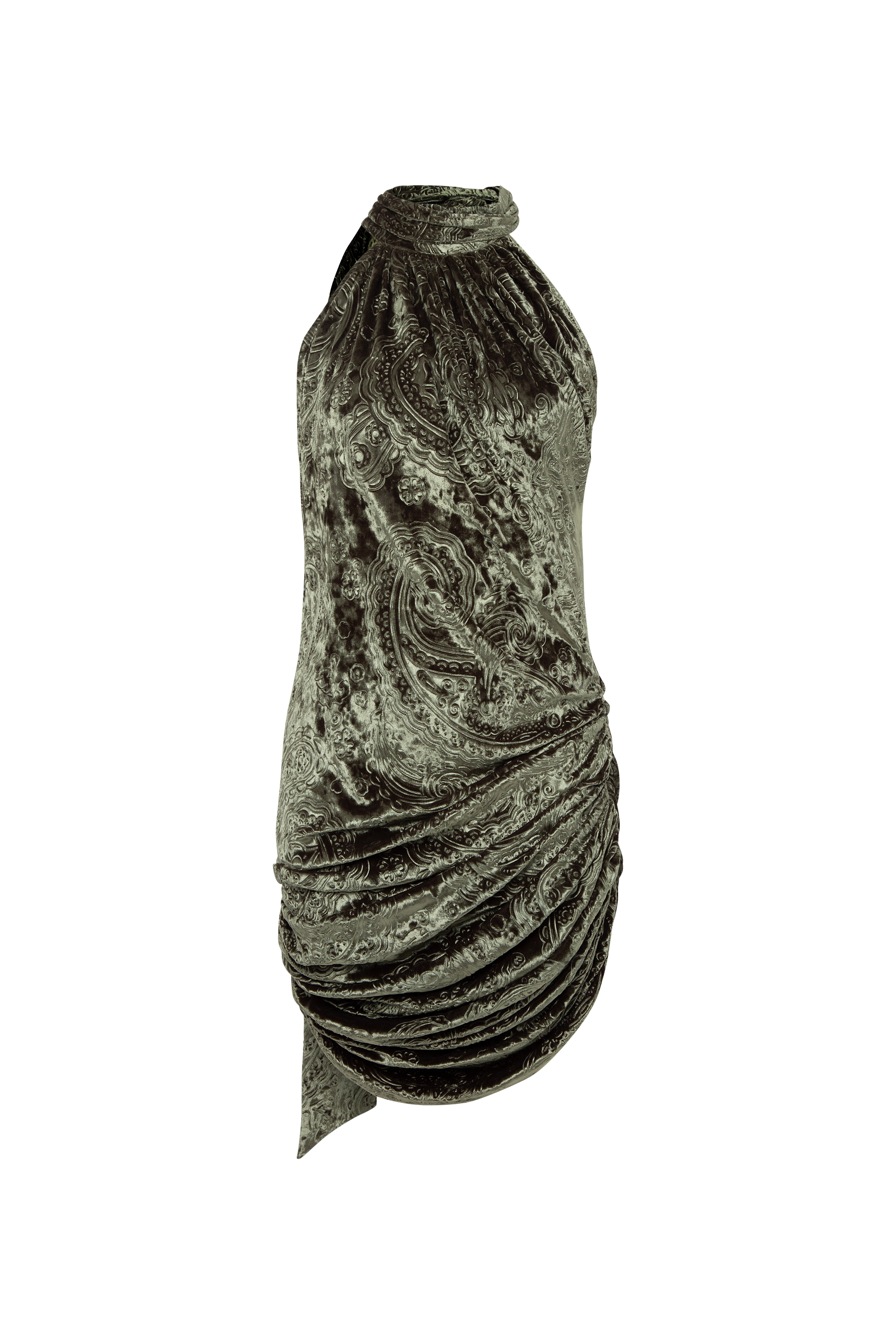 FRANKY - Velvet devoré mini halter dress