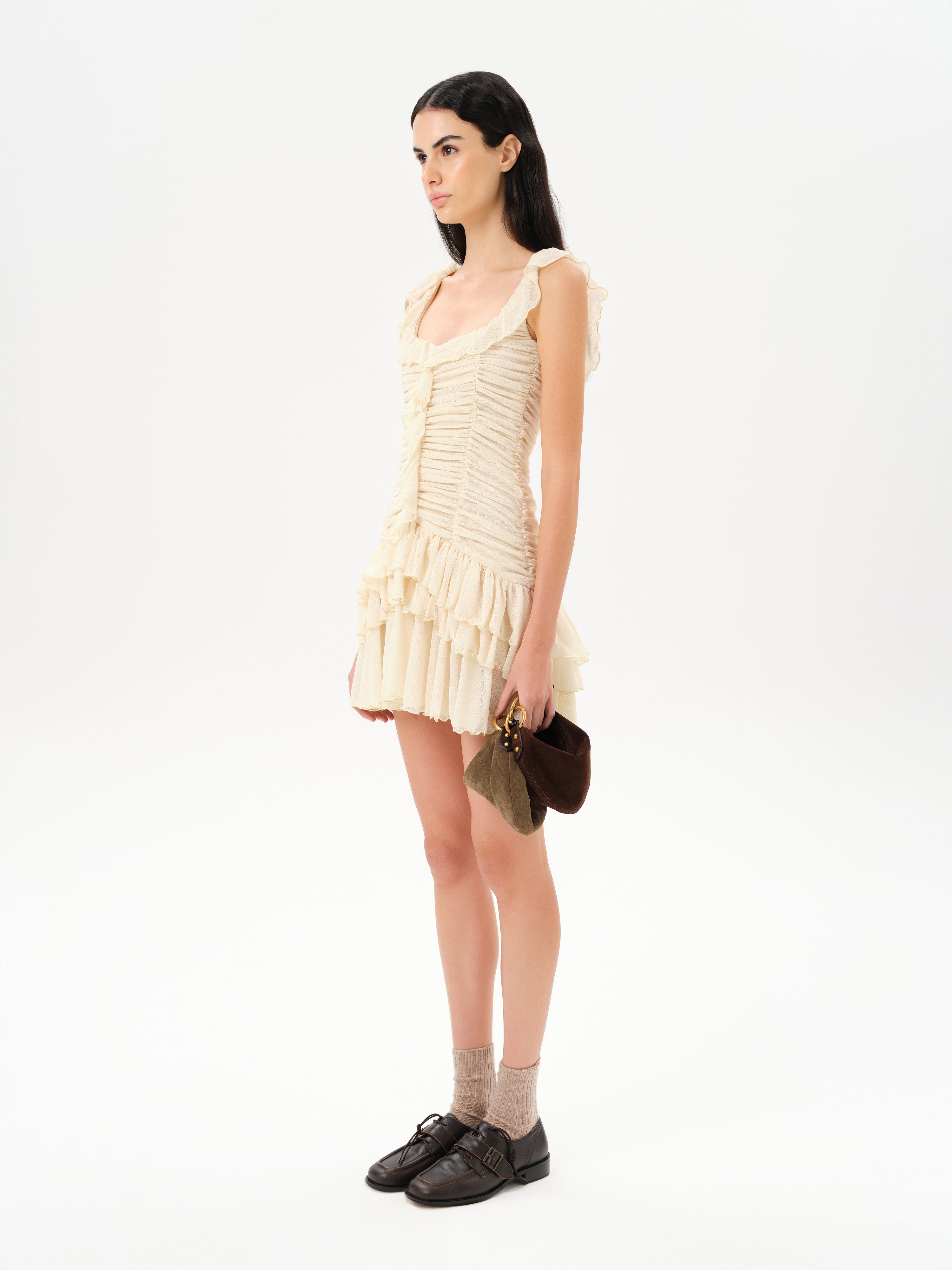 GEMMA - Mini dress with all-over ruched texture