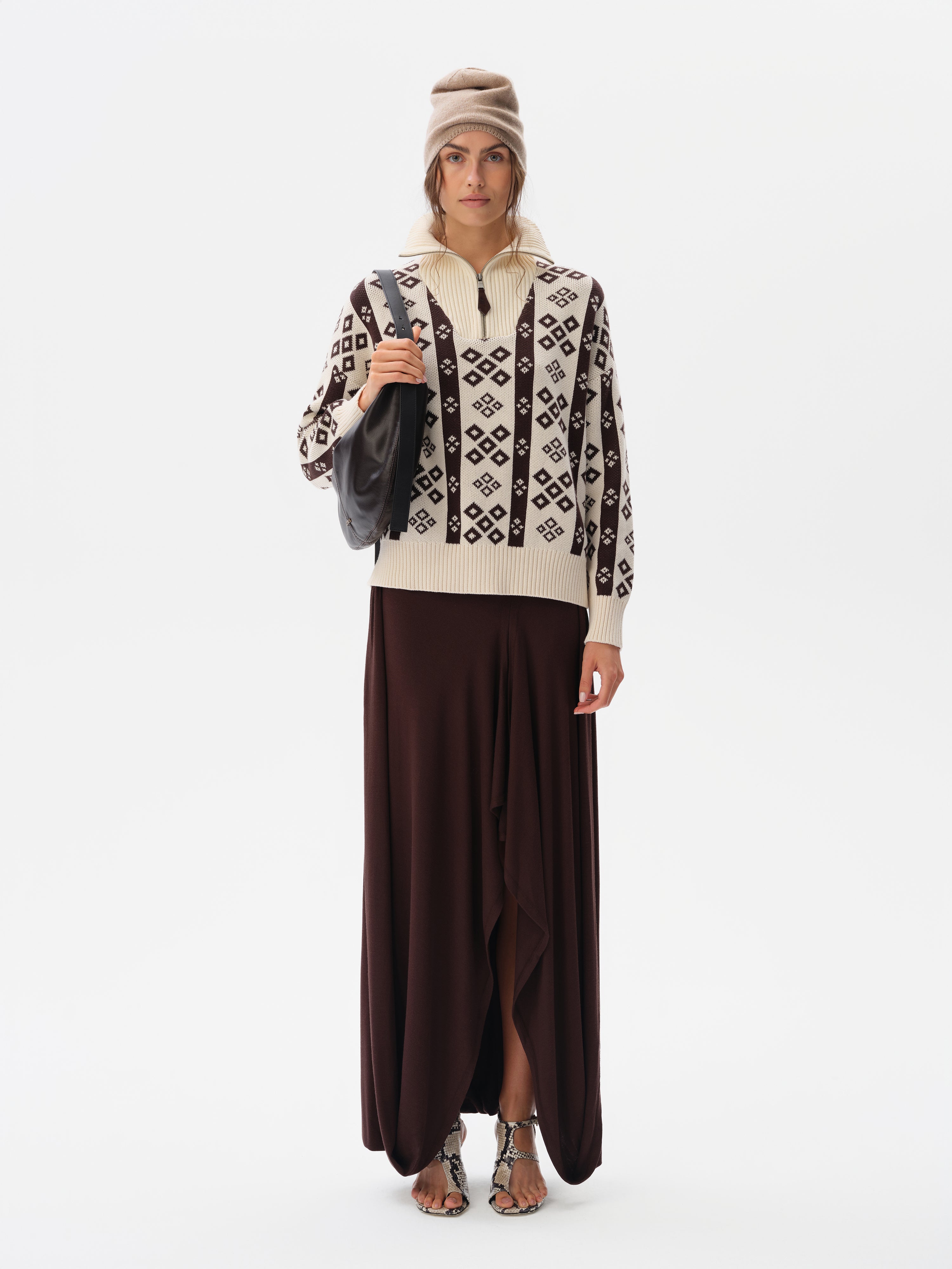 GENEVA - Cashmere-wool blend knit sweater with semi-zipper