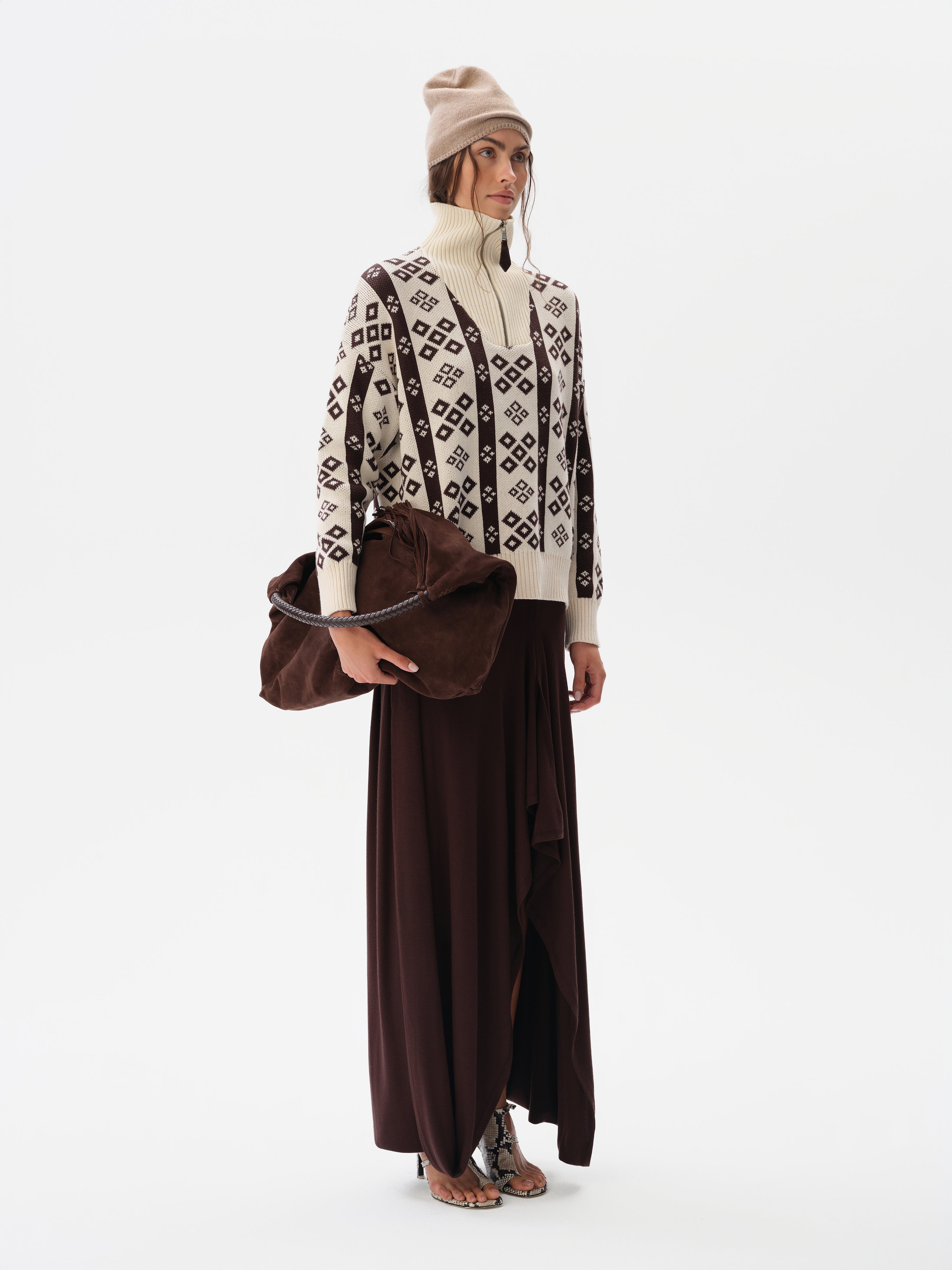 GENEVA - Cashmere-wool blend knit sweater with semi-zipper