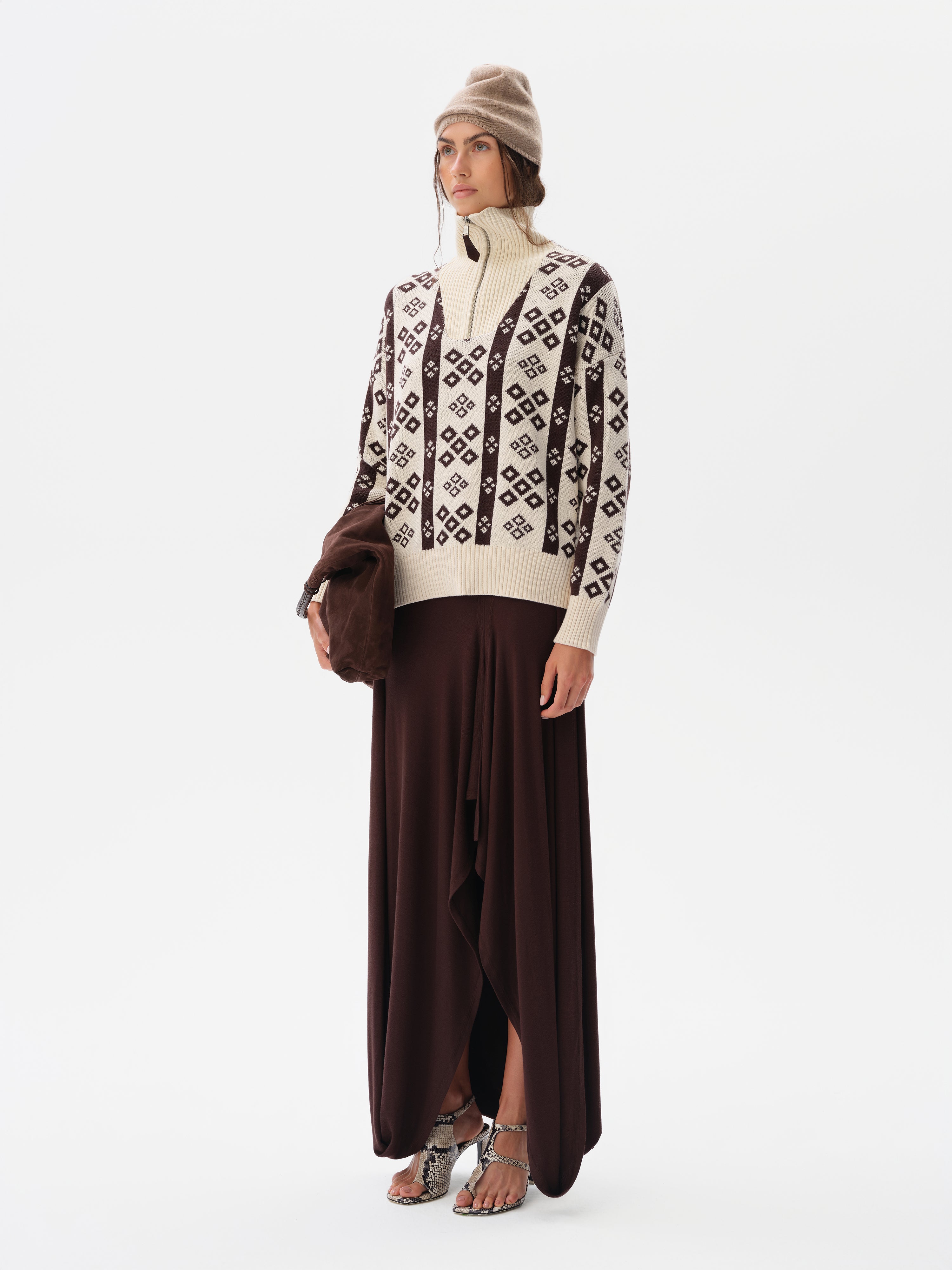 GENEVA - Cashmere-wool blend knit sweater with semi-zipper