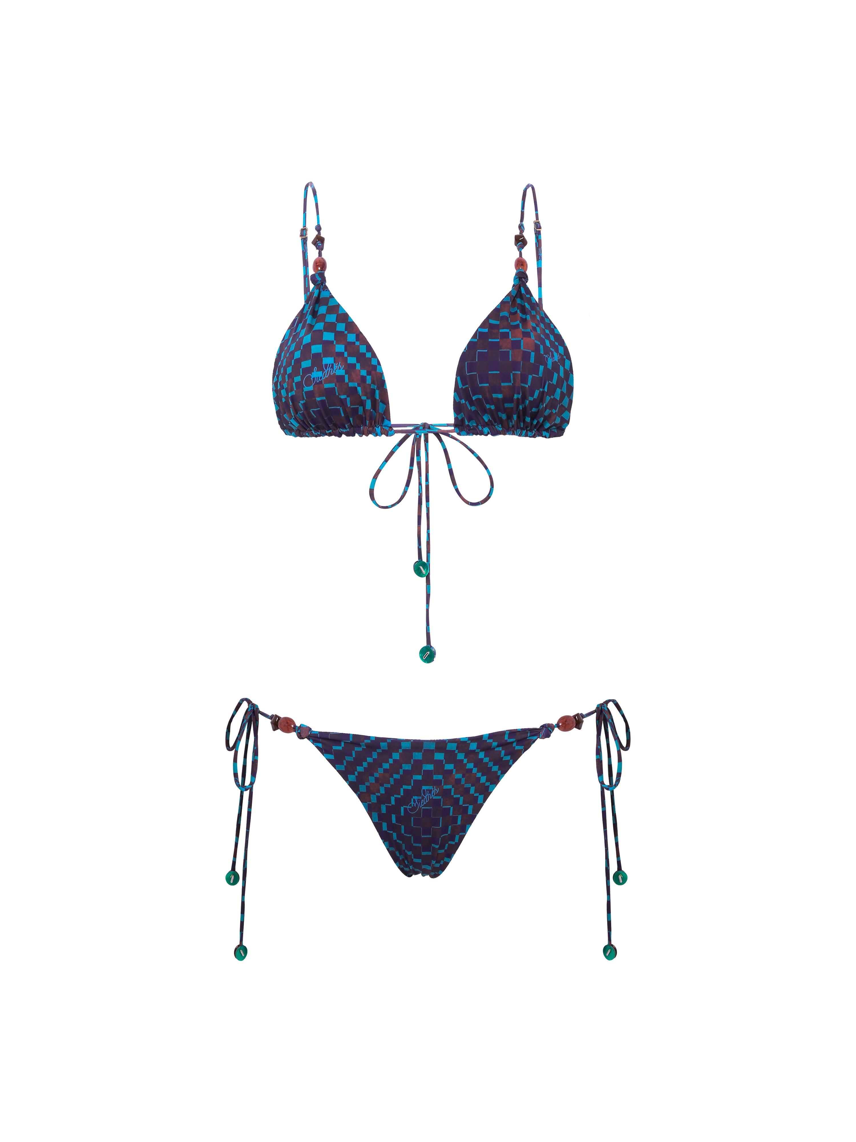 GIA - Printed triangle bikini top with beaded straps
