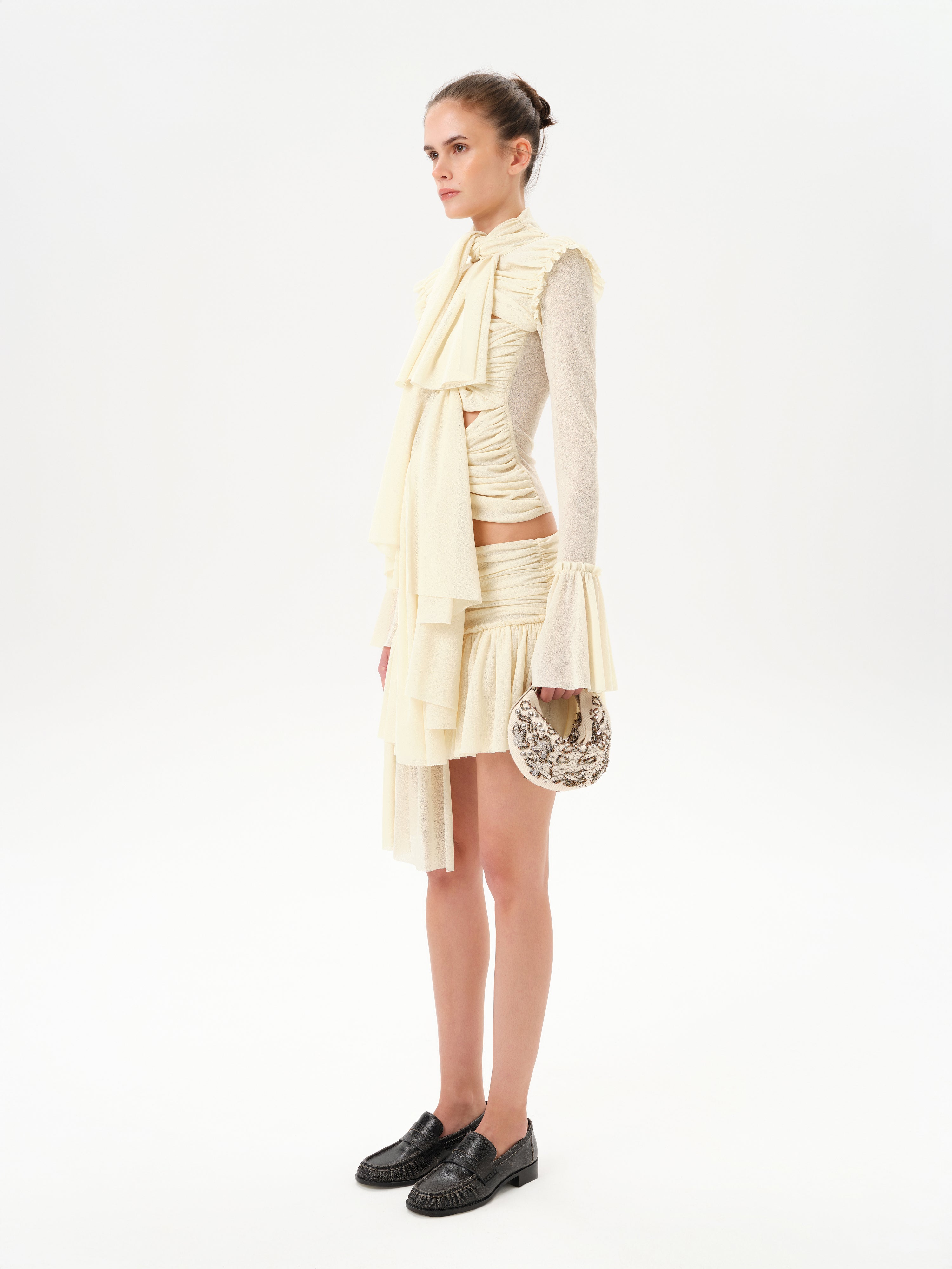 GIGI - Ruched mesh mini skirt