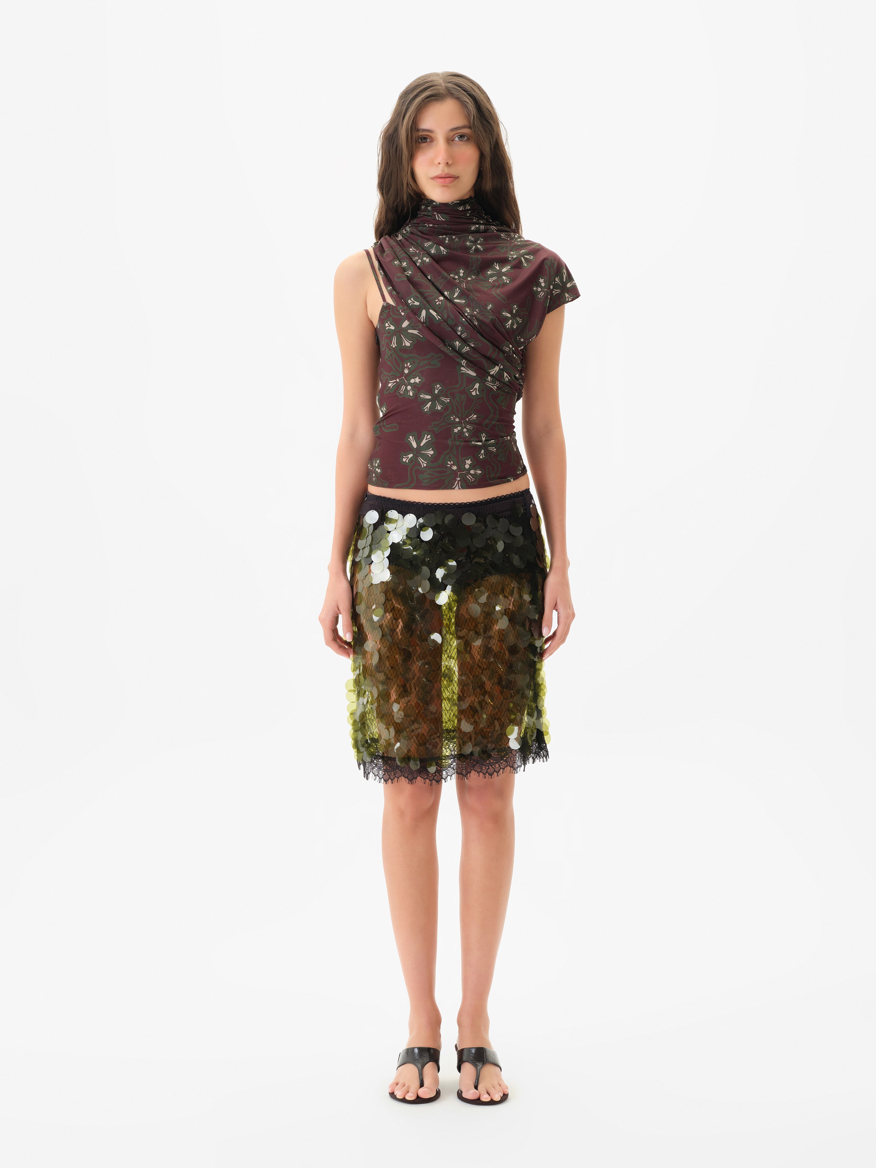 HELENE - Sheer sequined midi skirt with detachable mini short