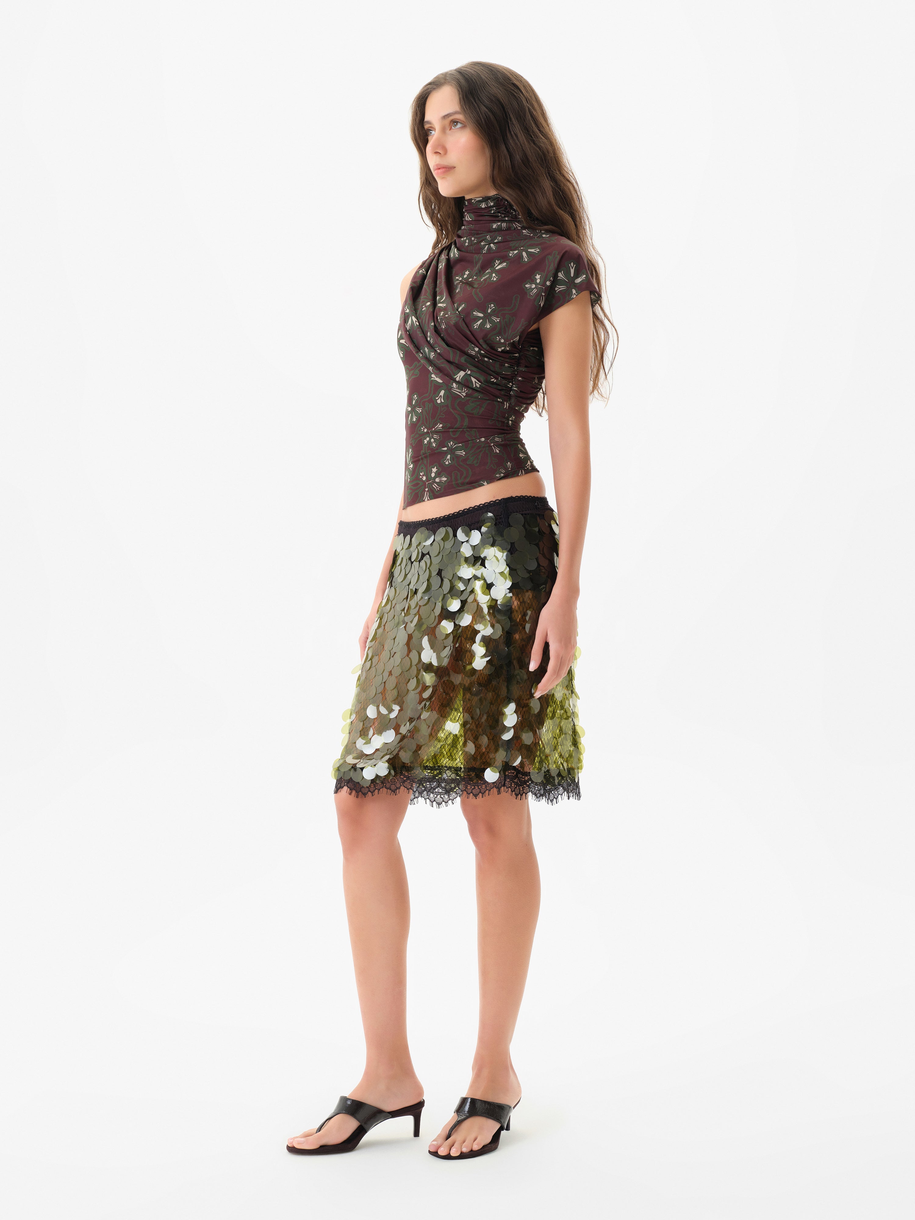 HELENE - Sheer sequined midi skirt with detachable mini short