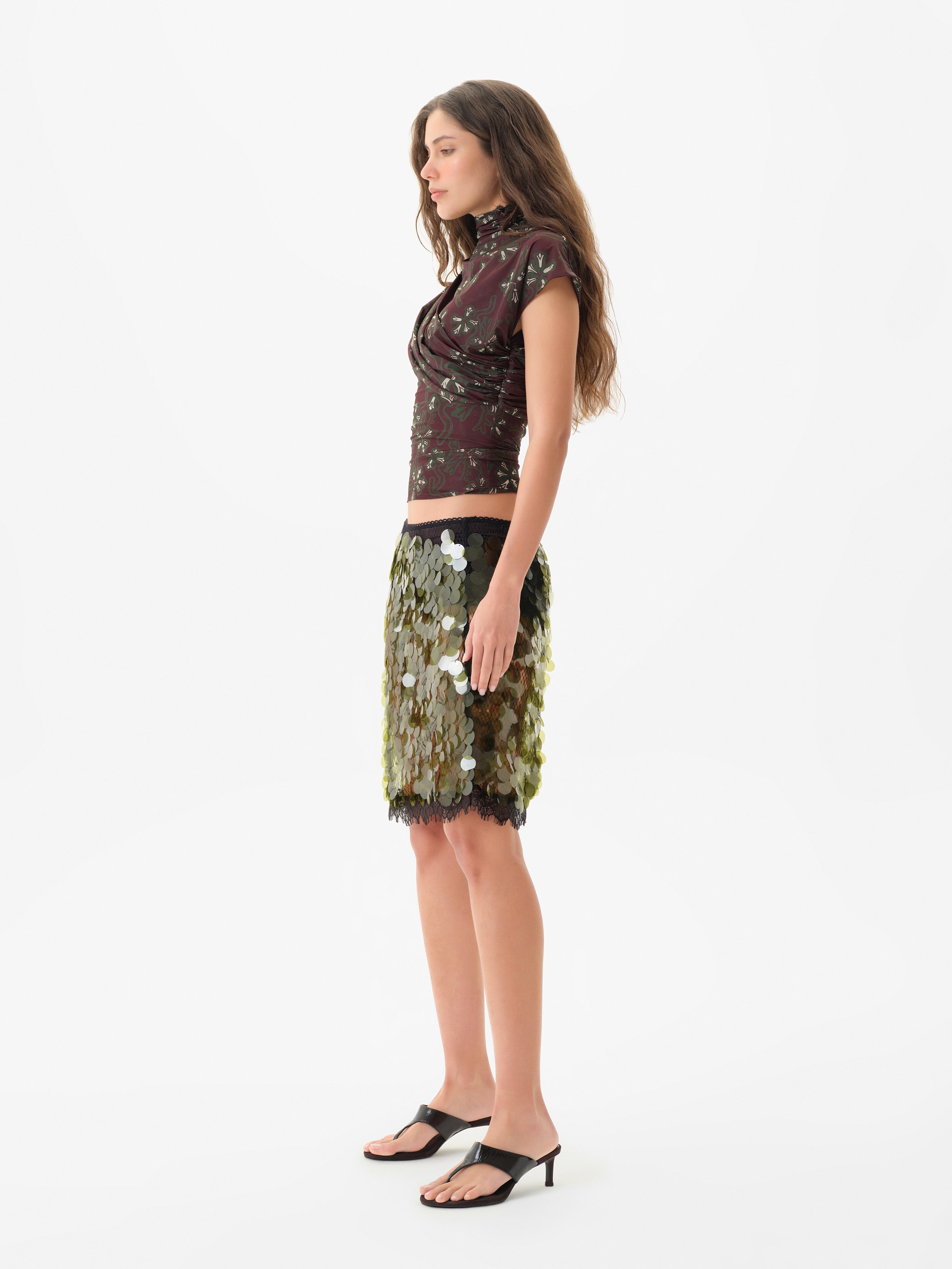 HELENE - Sheer sequined midi skirt with detachable mini short